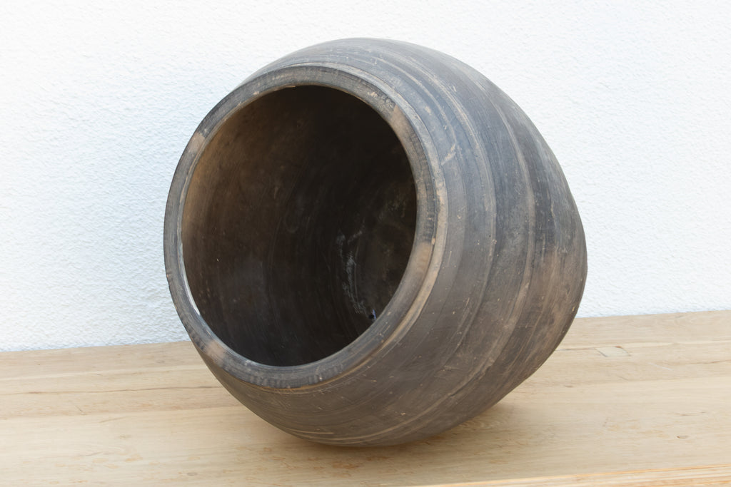 Vintage Stone Gray Clay Storage Jar