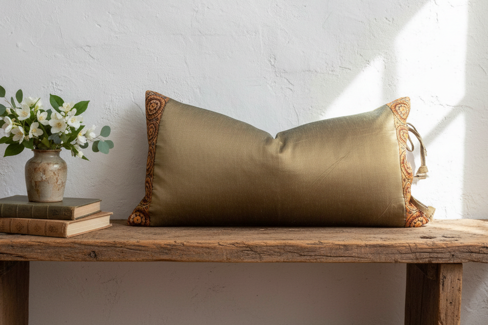 Isu Large Festive Indian Silk Queen Lumbar Pillow Cover