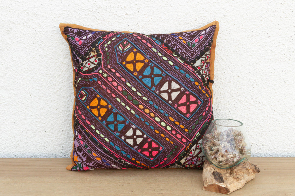 Hand Embroidered Cross Motif Antique Jaisalmer Pillow (Trade)