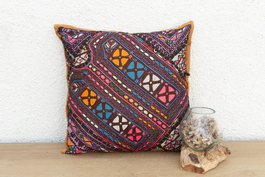 Hand Embroidered Cross Motif Antique Jaisalmer Pillow (Trade)