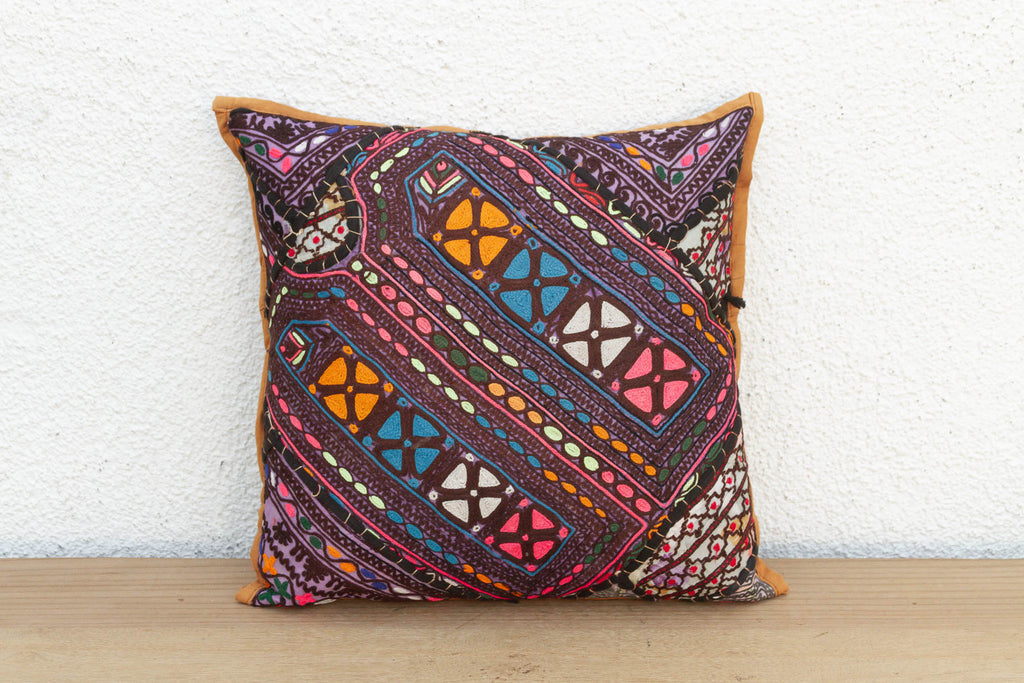 Hand Embroidered Cross Motif Antique Jaisalmer Pillow (Trade)