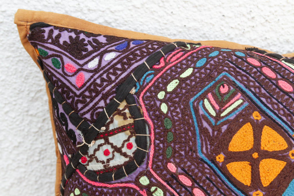 Hand Embroidered Cross Motif Antique Jaisalmer Pillow (Trade)
