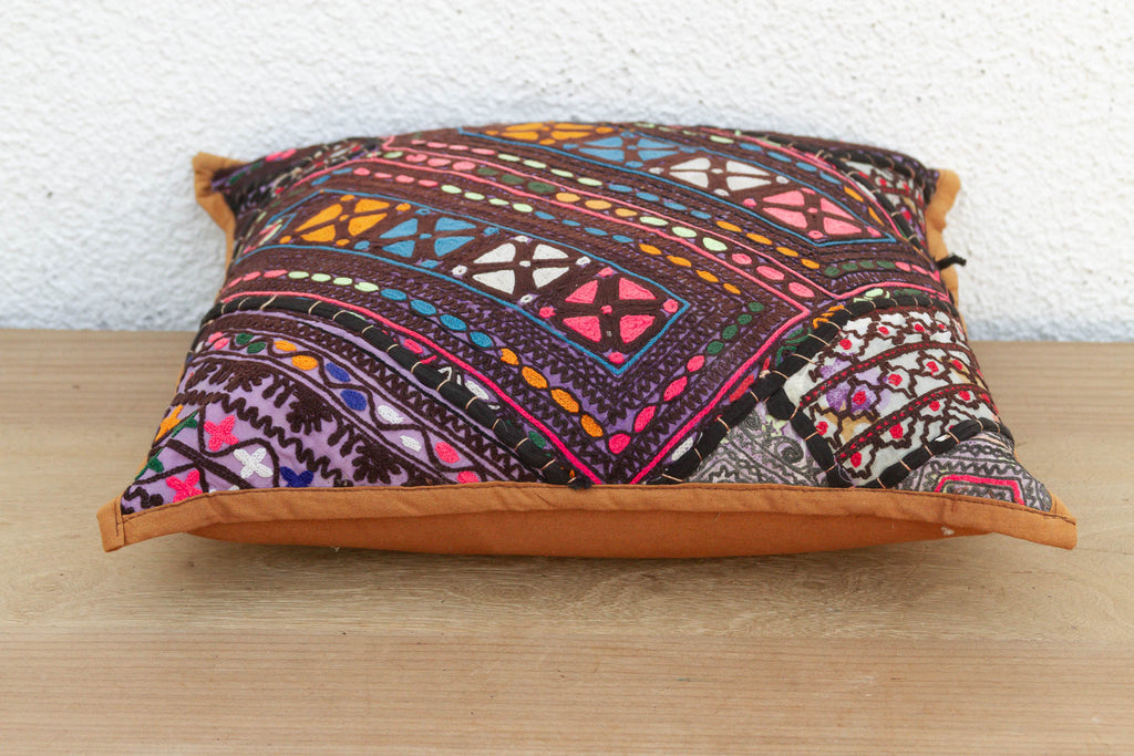 Hand Embroidered Cross Motif Antique Jaisalmer Pillow (Trade)