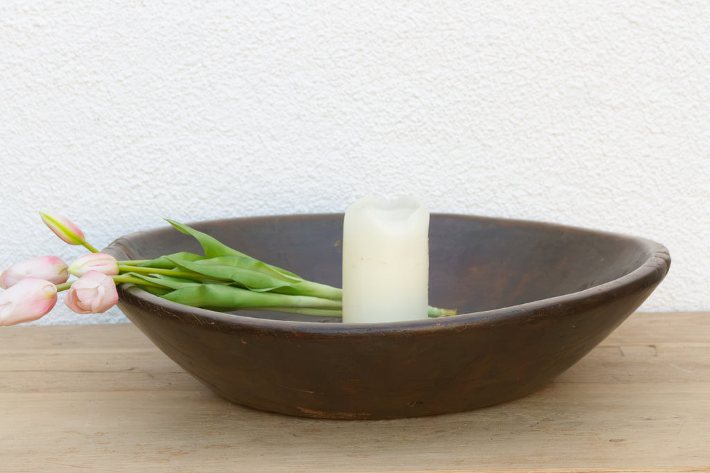 Large Patinated Brown French Dough Bowl