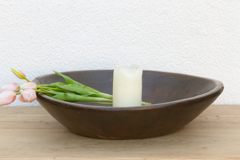 Large Patinated Brown French Dough Bowl