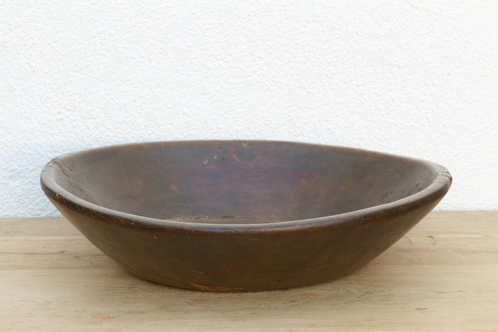 Large Patinated Brown French Dough Bowl