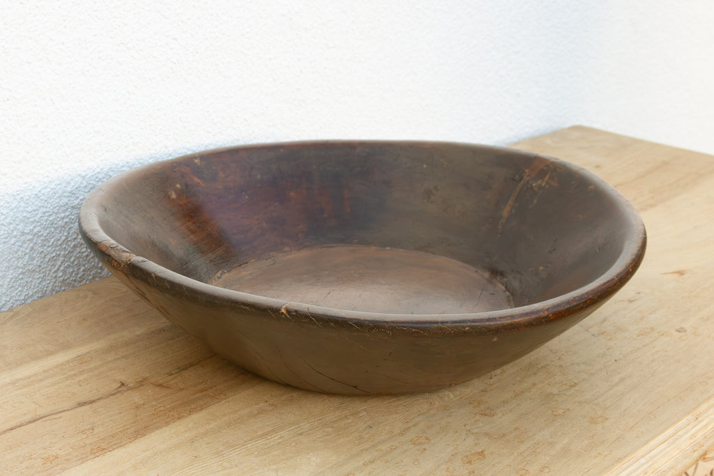 Large Patinated Brown French Dough Bowl