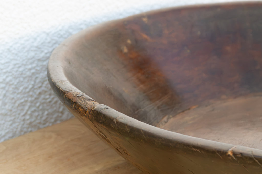 Large Patinated Brown French Dough Bowl
