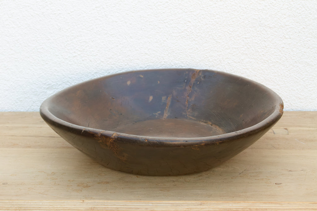 Large Patinated Brown French Dough Bowl