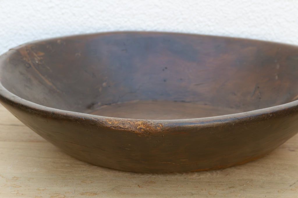 Large Patinated Brown French Dough Bowl