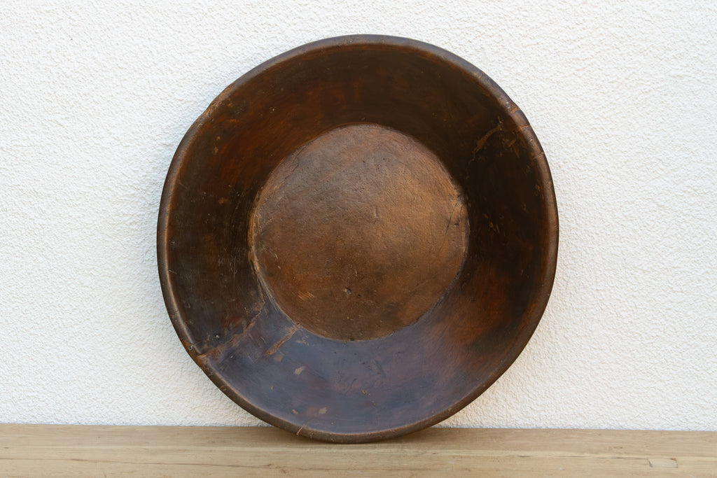 Large Patinated Brown French Dough Bowl