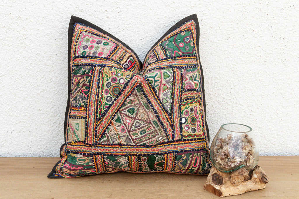 Emerald Patchwork Antique Jaisalmer Pillow (Trade)