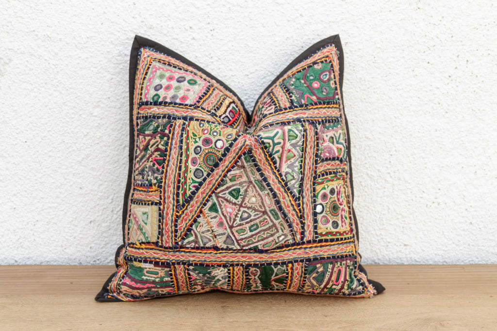 Emerald Patchwork Antique Jaisalmer Pillow (Trade)