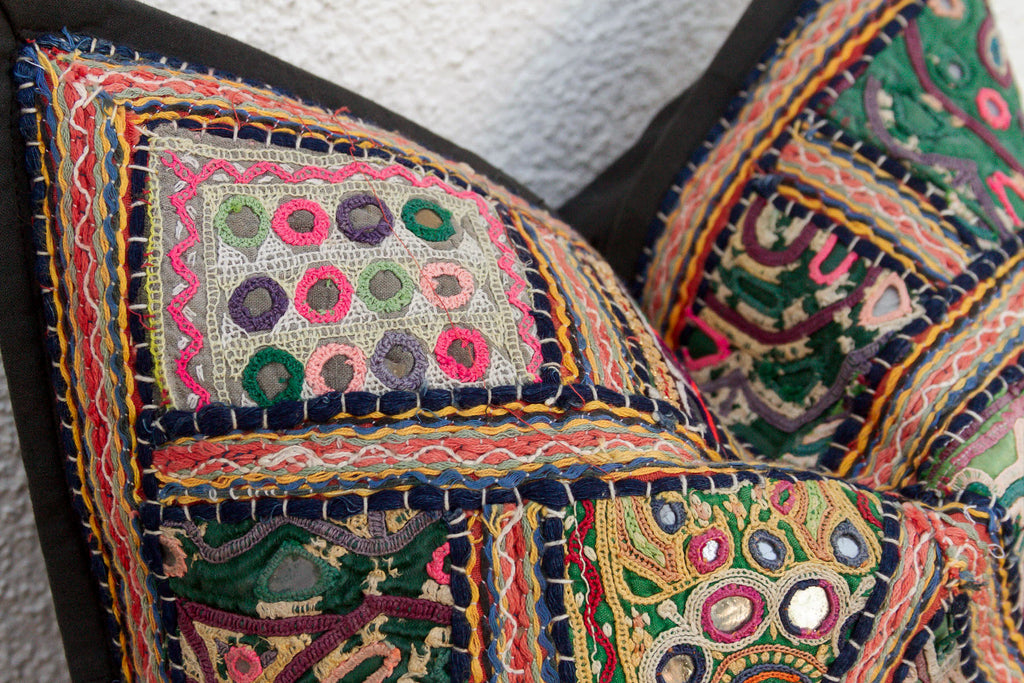 Emerald Patchwork Antique Jaisalmer Pillow (Trade)