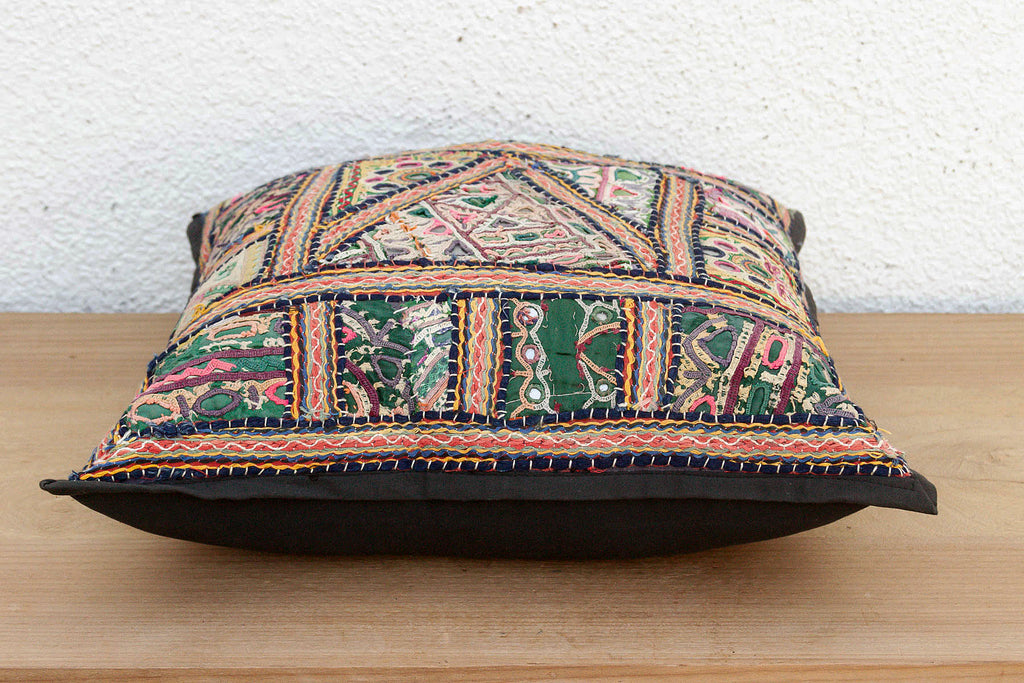 Emerald Patchwork Antique Jaisalmer Pillow (Trade)