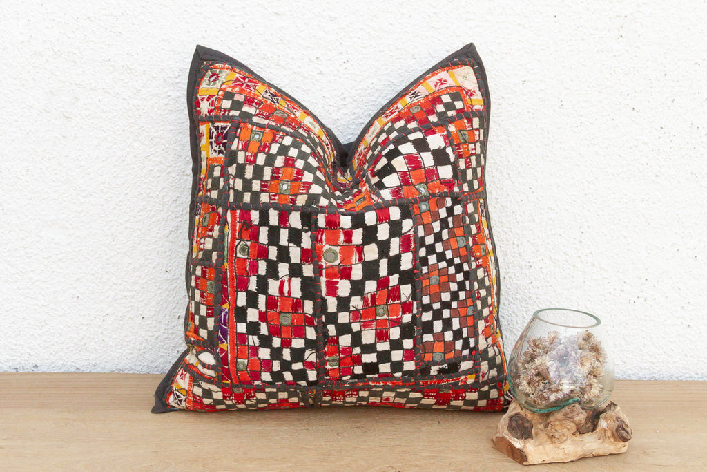 Tribal Checkered Motif Antique Jaisalmer Pillow