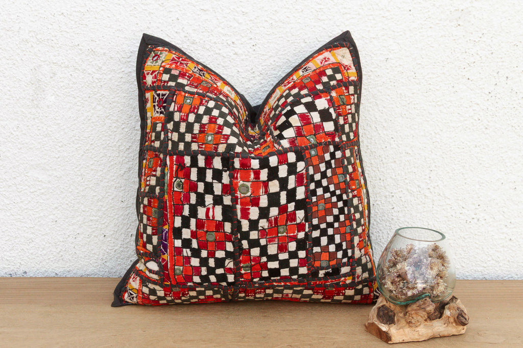 Tribal Checkered Motif Antique Jaisalmer Pillow