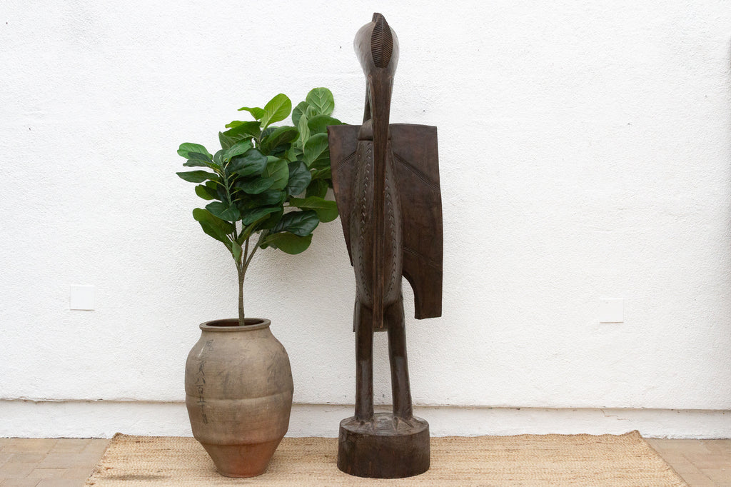 Tall Patinated Brown Carved African Senufo Sefien