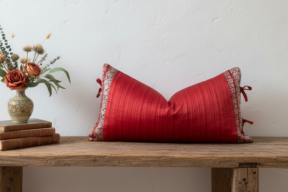 Rohi Large Festive Indian Silk Queen Lumbar Pillow Cover