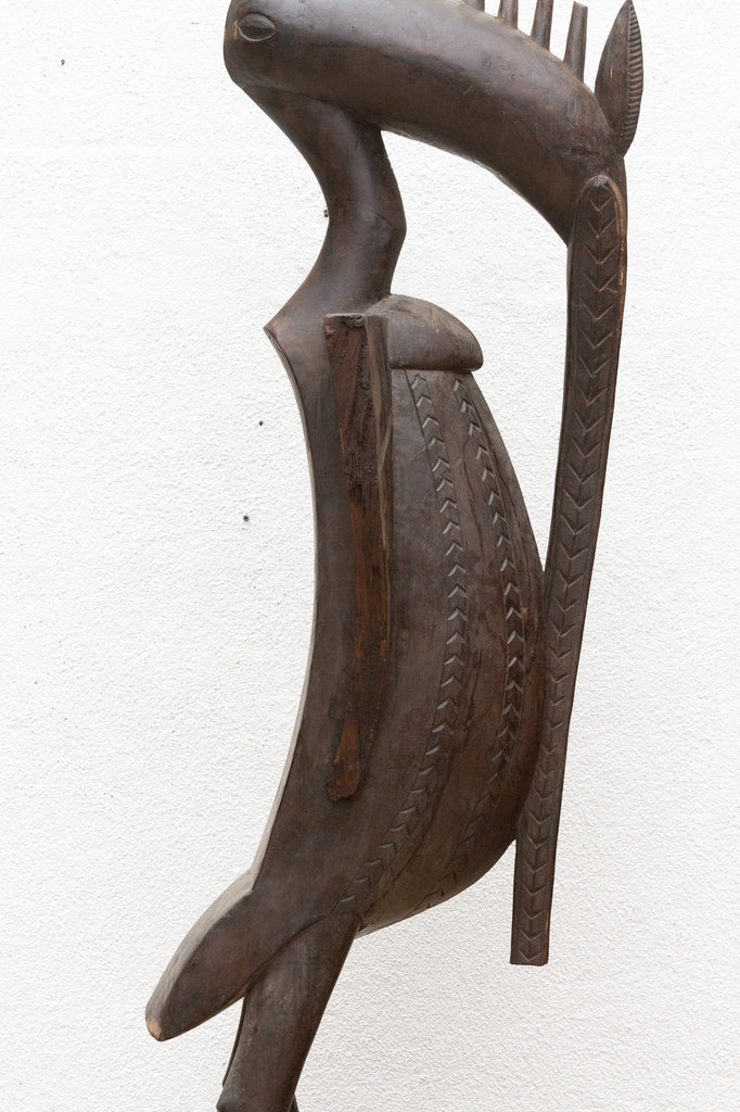 Tall Patinated Brown Carved African Senufo Sefien