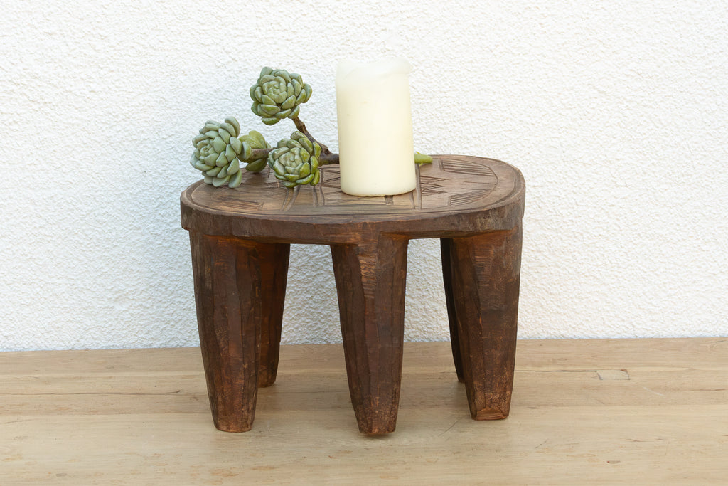 Vintage African Geometric Nupe Carved Stool