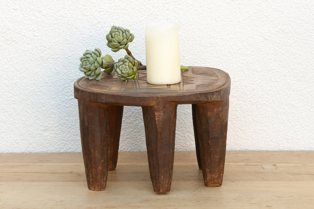 Vintage African Geometric Nupe Carved Stool