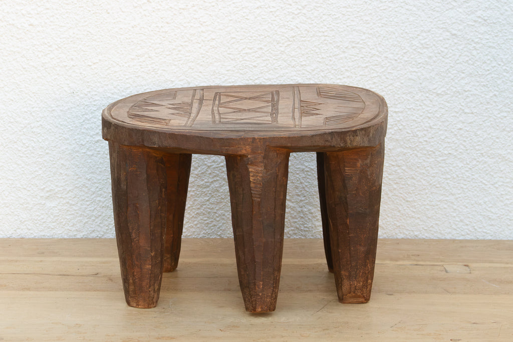 Vintage African Geometric Nupe Carved Stool
