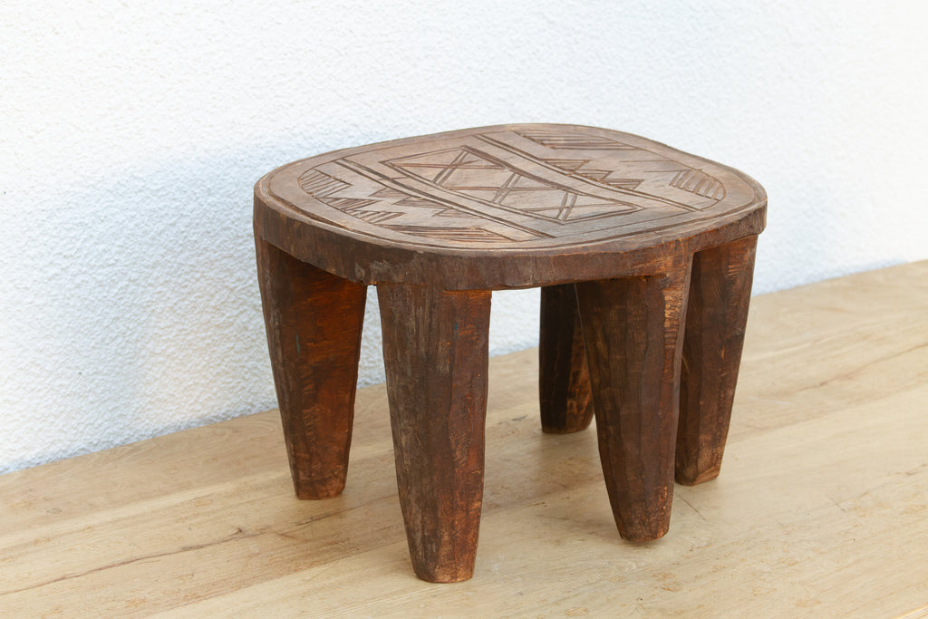 Vintage African Geometric Nupe Carved Stool