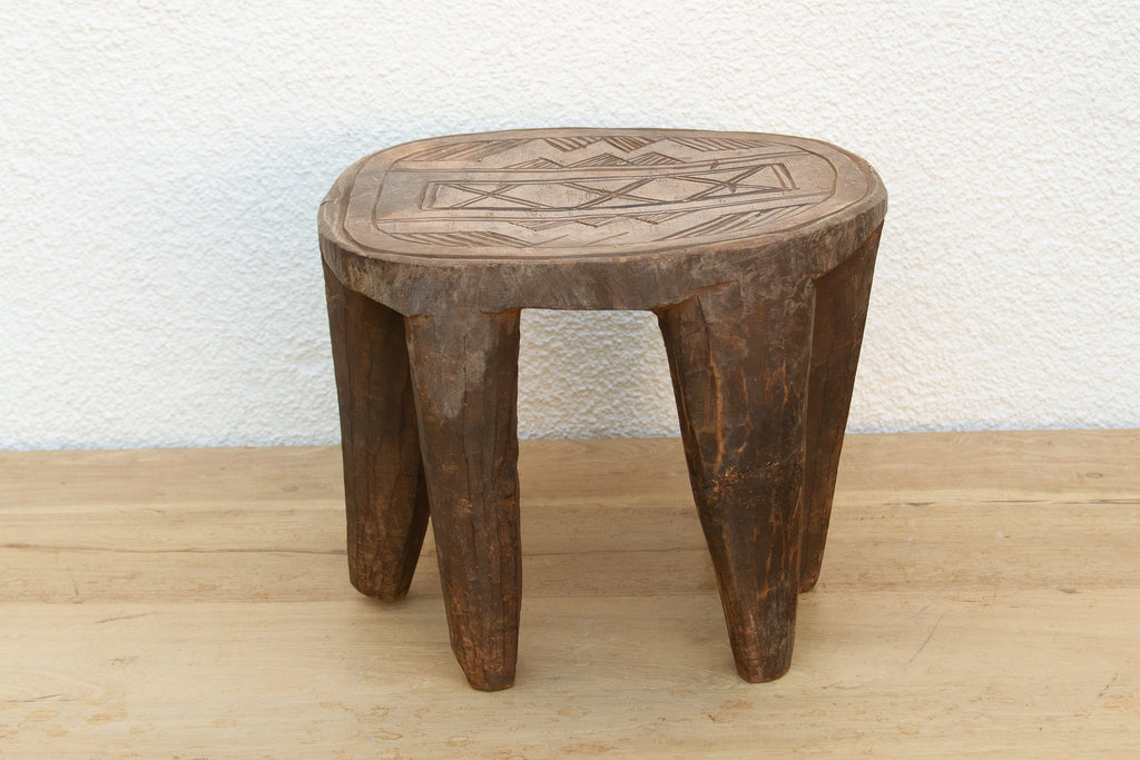 Vintage African Geometric Nupe Carved Stool