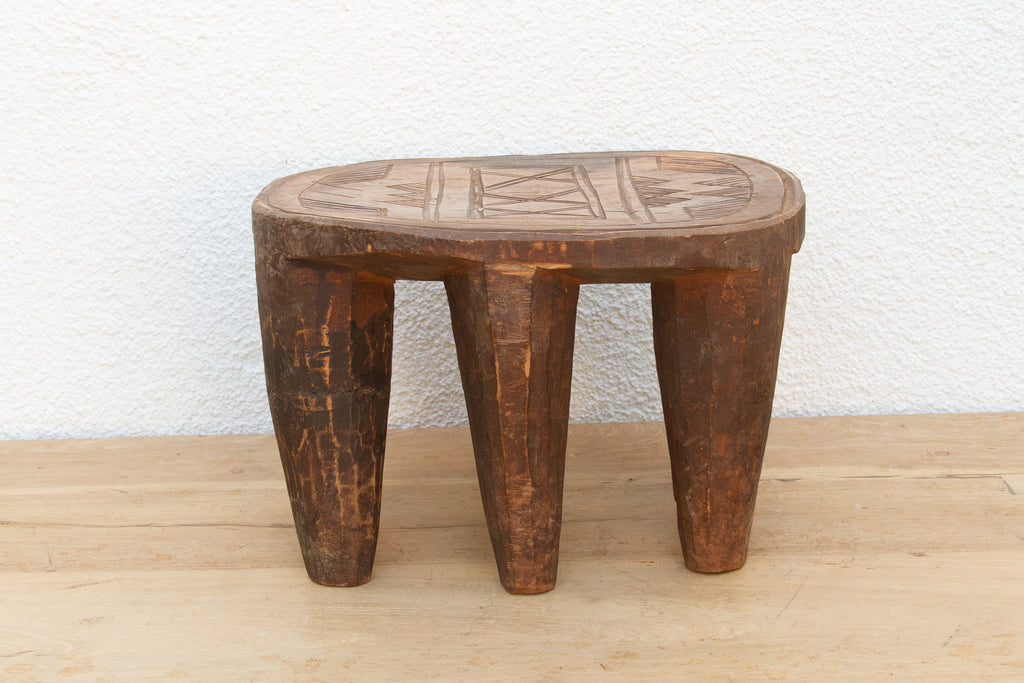 Vintage African Geometric Nupe Carved Stool