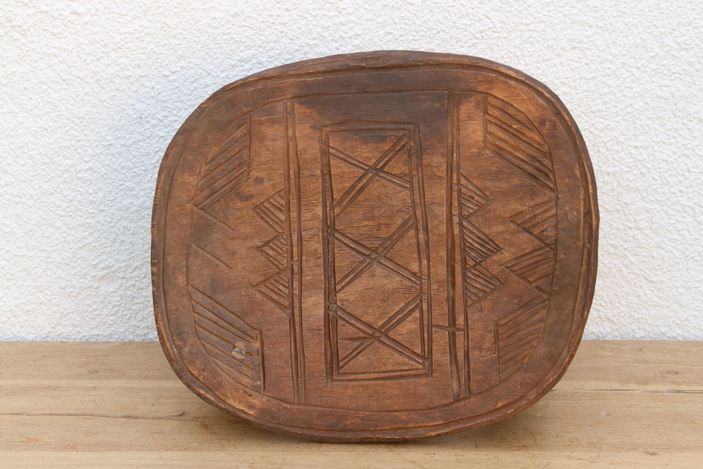 Vintage African Geometric Nupe Carved Stool