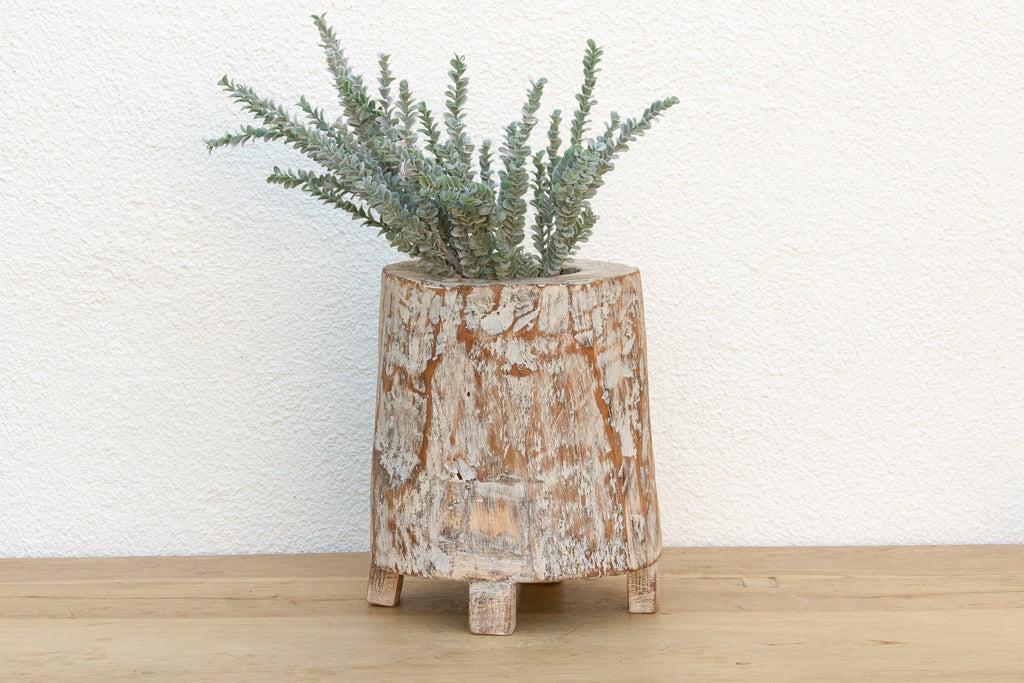 Vintage Hand-Hewn Whitewashed Mortar Planter (Trade)