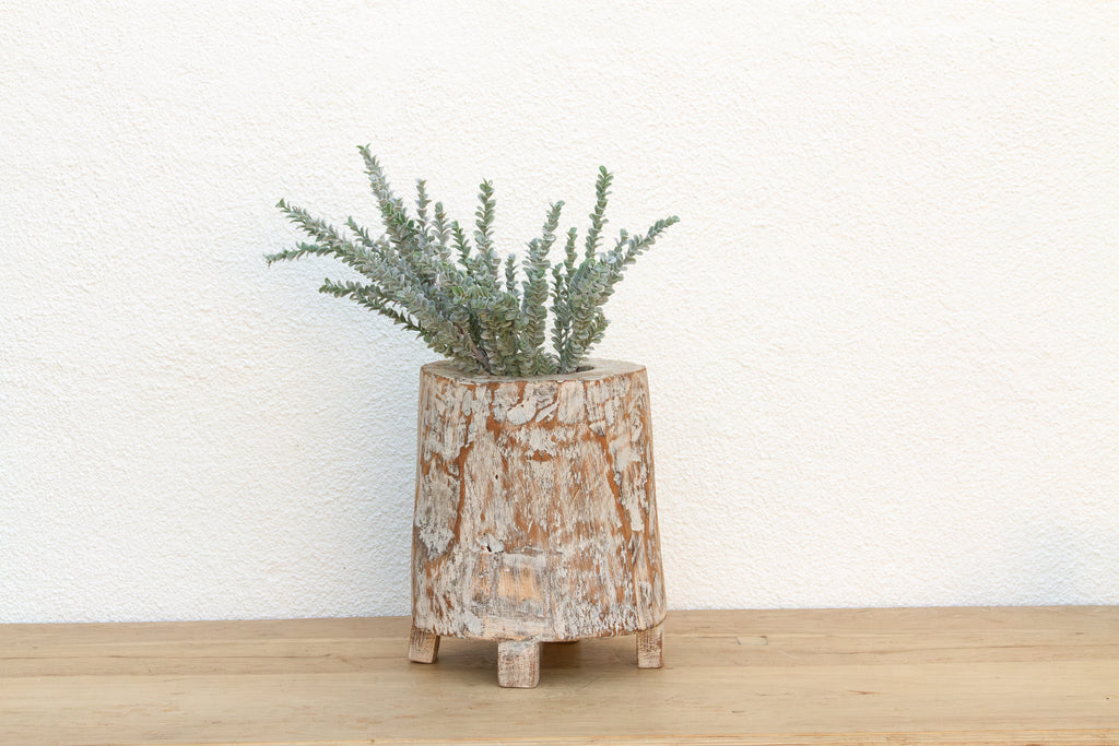 Vintage Hand-Hewn Whitewashed Mortar Planter (Trade)