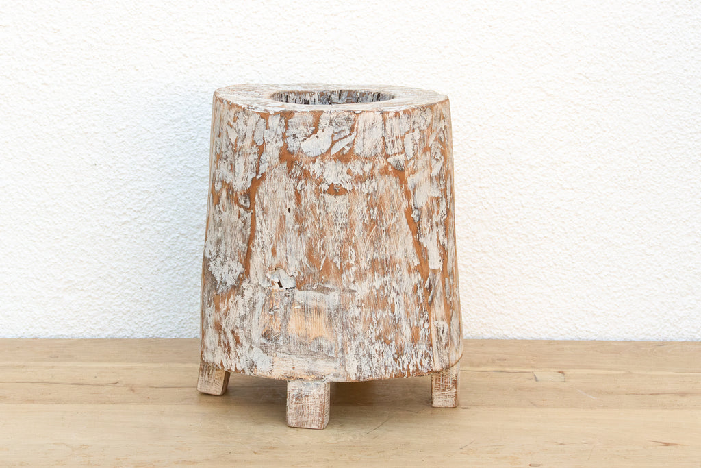 Vintage Hand-Hewn Whitewashed Mortar Planter (Trade)