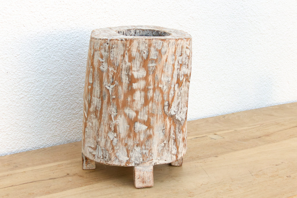 Vintage Hand-Hewn Whitewashed Mortar Planter (Trade)