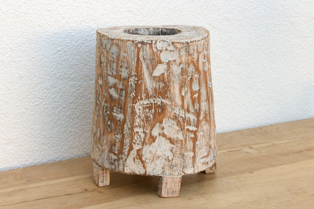 Vintage Hand-Hewn Whitewashed Mortar Planter (Trade)