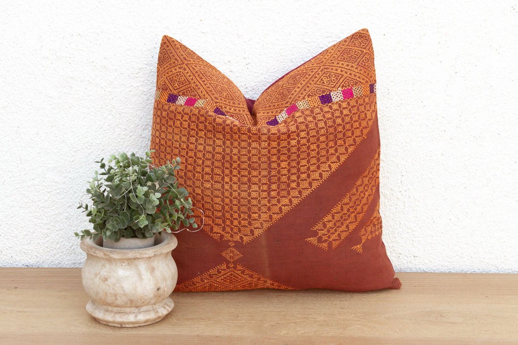 Amritsar Grid, Antique Phulkari Embroidered Pillow Cover (Trade)