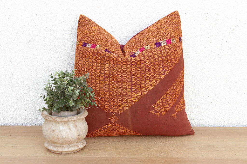 Amritsar Grid, Antique Phulkari Embroidered Pillow Cover (Trade)
