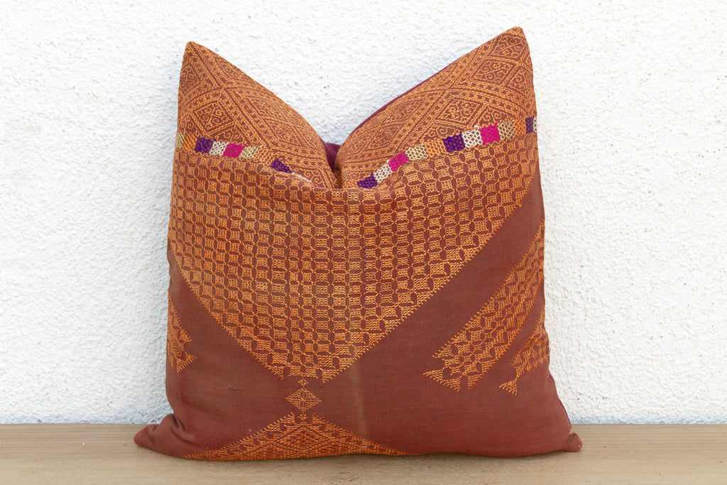 Amritsar Grid, Antique Phulkari Embroidered Pillow Cover (Trade)