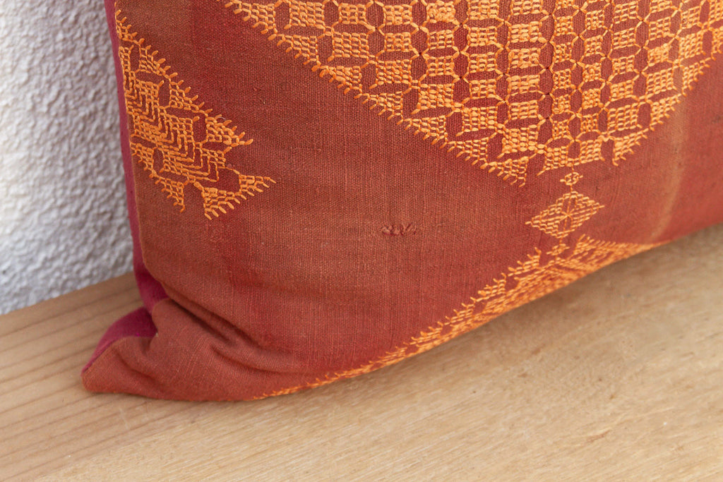 Amritsar Grid, Antique Phulkari Embroidered Pillow Cover (Trade)