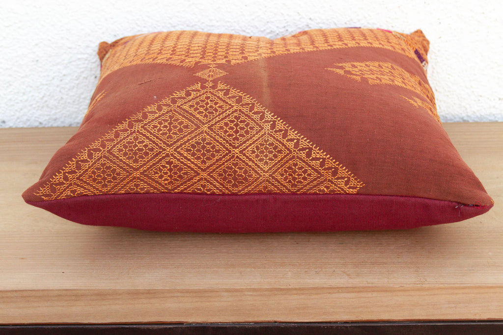 Amritsar Grid, Antique Phulkari Embroidered Pillow Cover (Trade)