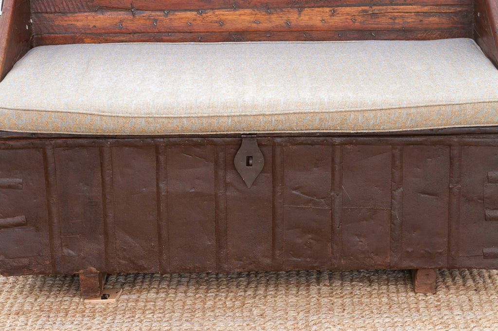 Antique Rajasthani Metal & Carved Wood Box Bench