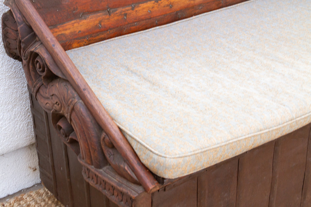 Antique Rajasthani Metal & Carved Wood Box Bench