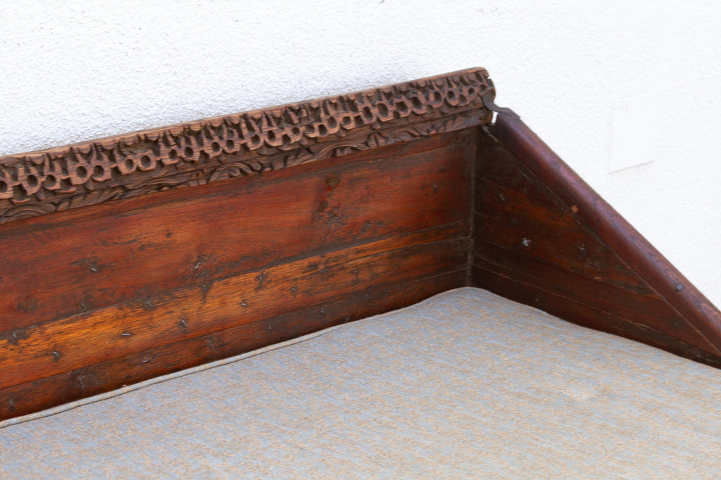 Antique Rajasthani Metal & Carved Wood Box Bench