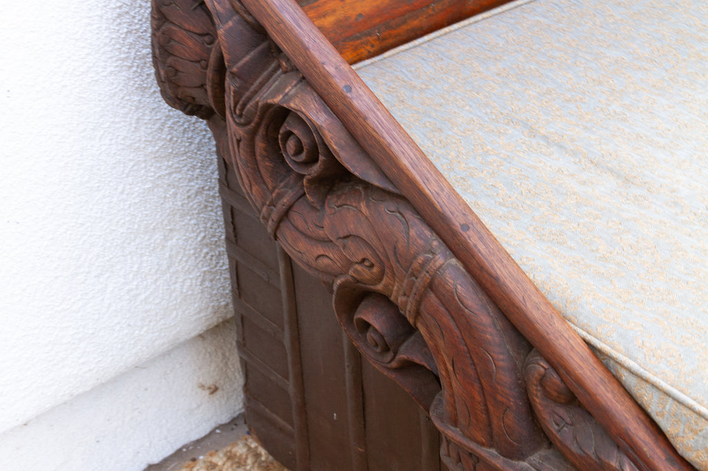 Antique Rajasthani Metal & Carved Wood Box Bench