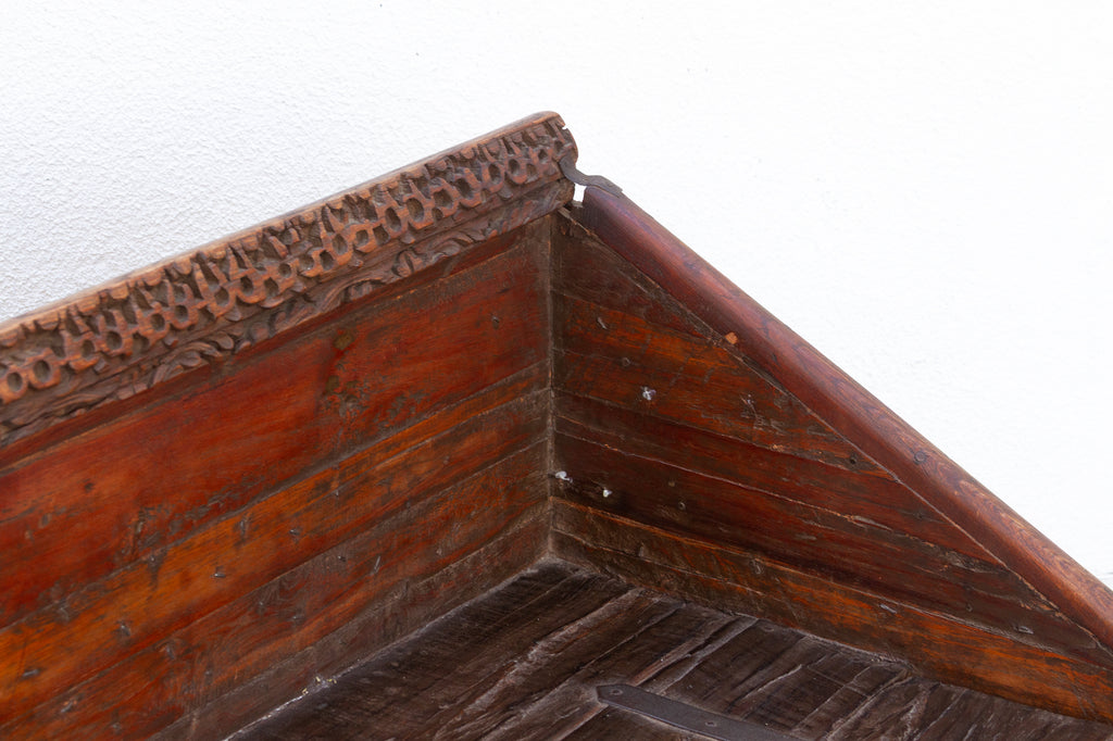 Antique Rajasthani Metal & Carved Wood Box Bench