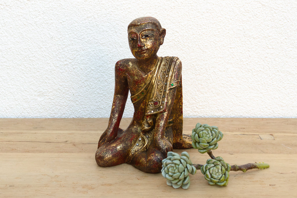 Vintage Burmese Seated Monk Figure