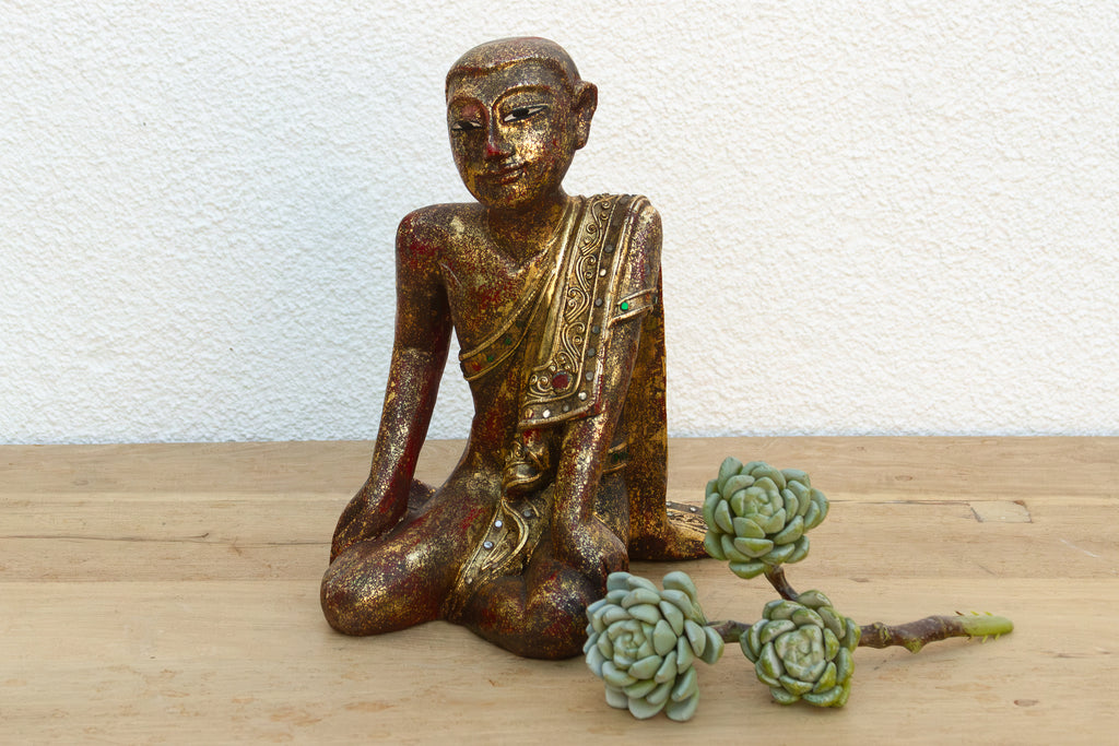 Vintage Burmese Seated Monk Figure
