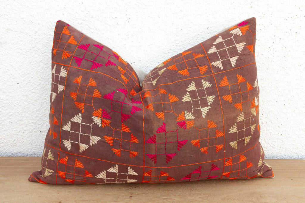 Doaba Lattice, Antique Phulkari Lumbar Pillow Cover (Trade)