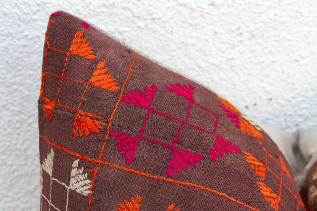 Doaba Lattice, Antique Phulkari Lumbar Pillow Cover (Trade)